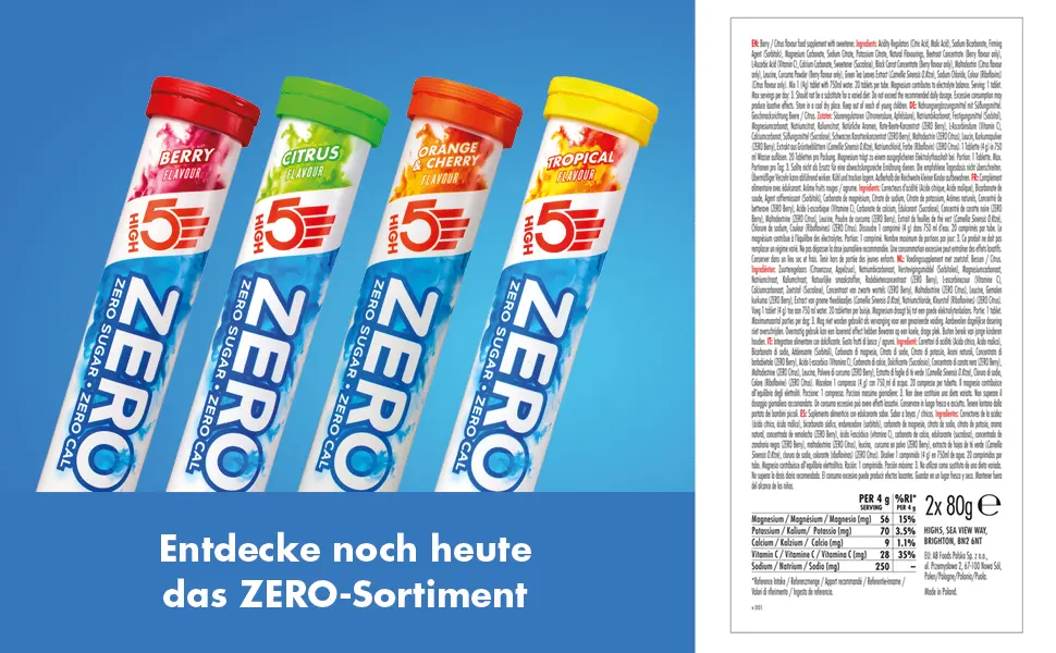 High5 Zero Elektrolyt Hydration tablets with the addition of vitamin C |Mixed |2 tubes with 20 tablets berry & citrus 2 x 20 tablets - ZERO Berry & Citrus Label