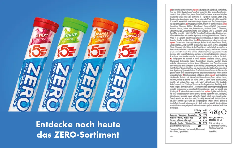 HIGH5 ZERO electrolyte hydration tablets with added vitamin C | Berry | 2 tubes with 20 tablets Berry 2 x 20 tablets - ZERO Berry Label