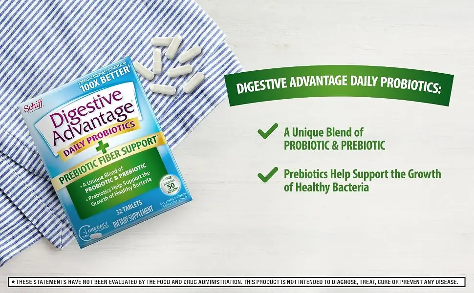 Schiff Digestive Advantage Prebiotic Fiber + Daily Probiotic 32 Tablets - Digestive Advantage Daily Probiotics Prebiotic Fiber Support