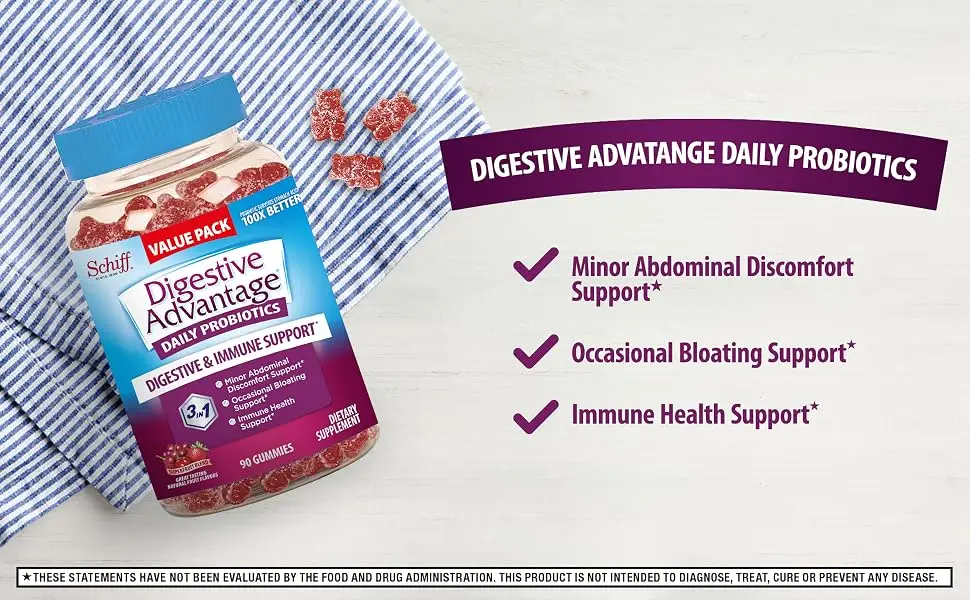 Schiff Digestive Advantage Daily Probiotic Gummies Natural Fruit Flavors  90 Gummies - Digestive Daily Probiotics Digestive And Immune Support Capsules