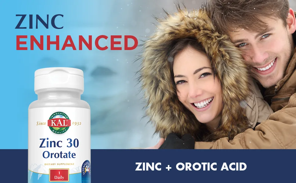 KAL Zinc/ Orotate SR 30 mg 90 Tablets - KAL Zinc Orotate Sustained Release 30mg Support for Normal Healthy Protein Synthesis 90 Tablets