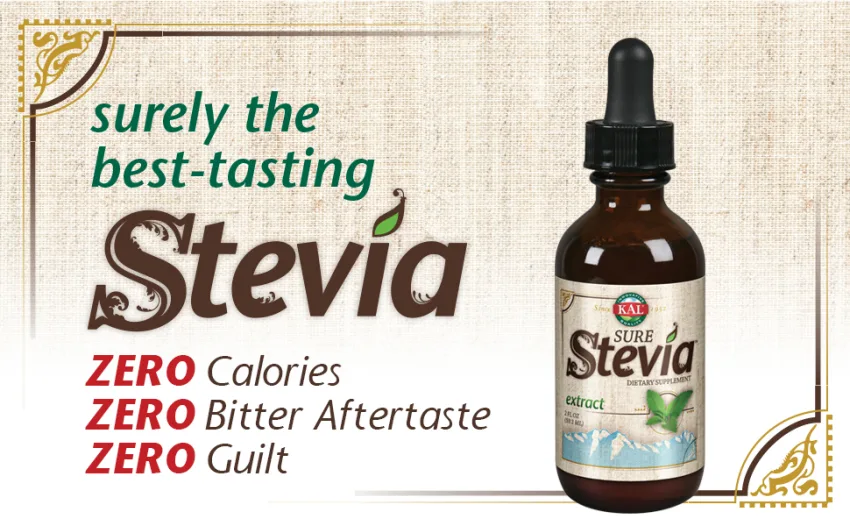 KAL Sure Stevia Extract 2 fl oz (59.1 ml) - KAL Sure Stevia Liquid Extract 2 oz Best-Tasting, Zero Calorie, Low Glycemic 385 Servings