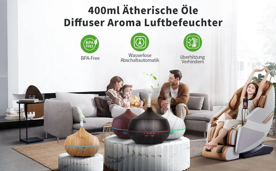 Aroma diffuser essential oils diffuse ultrasound: 400ml fragrance diffuse aromatherapy fuzling fragrant wood air humidifier with colors light & timer for bedroom apartment office - yellow - 502A