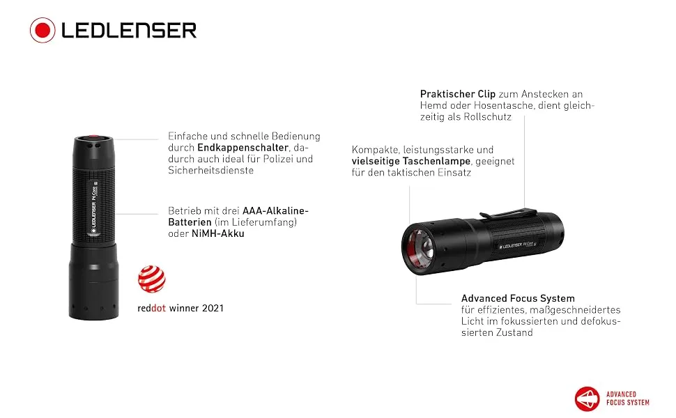 Ledlenser P6 Core flashlight tailor -made light through the Advanced Focus System 90 lumens 6 hours of running time ultra -compact and light for outdoor & camping p6 core single - p6 core 1