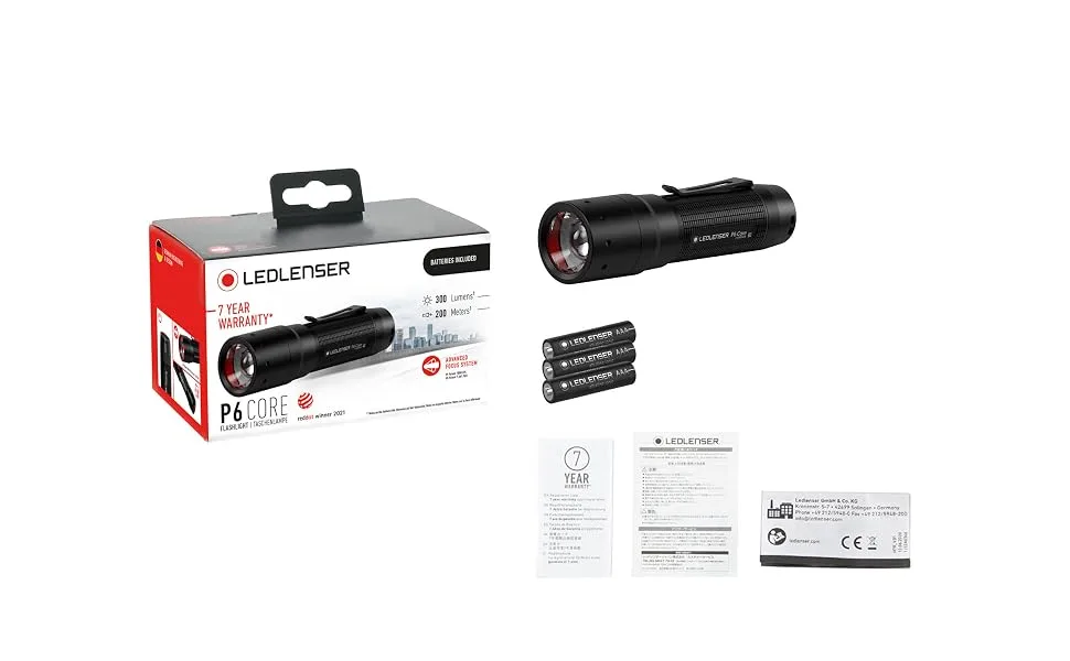 Ledlenser P6 Core flashlight tailor -made light through the Advanced Focus System 90 lumens 6 hours of running time ultra -compact and light for outdoor & camping p6 core single - p6 core 2