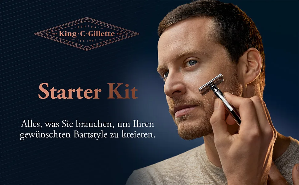 King C. Gillette gift set with razor plane men and beard care razor + 5 razor blades + shaving gel + beard shampoo shaving set gift men starter gift set - King C. Gillette Starter Kit