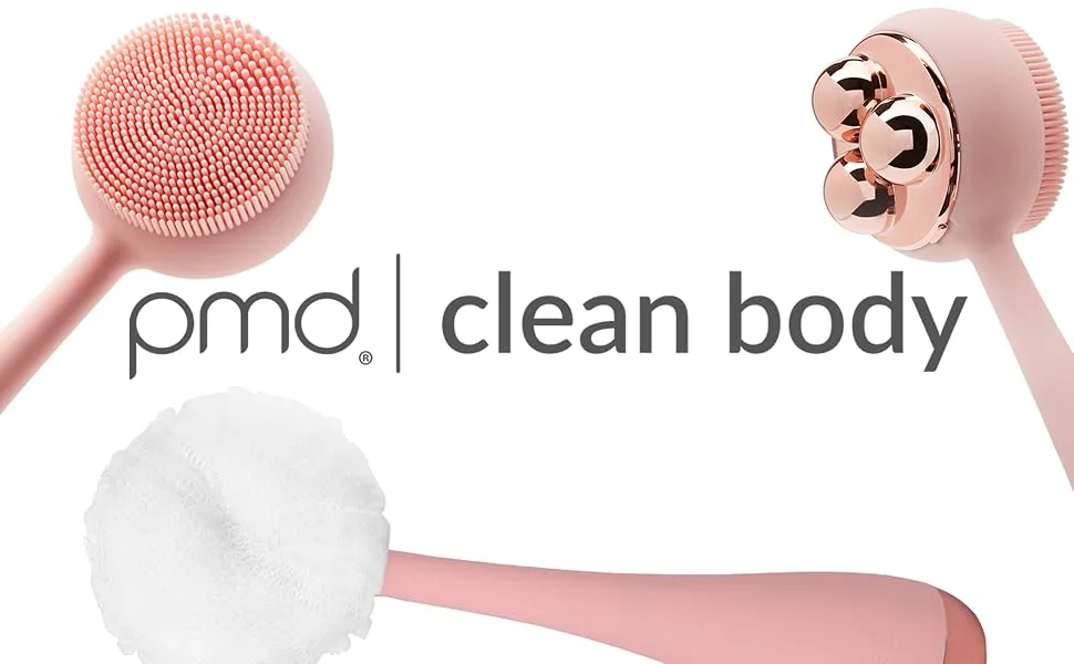 PMD Clean Body - Smart Body cleaning device with silicone brush & three interchangeable attachments - waterproof - SonicGlow Vibration - Cleanse peeling & massage body - navy - 4003-Blush-BTF-German-Premium_1