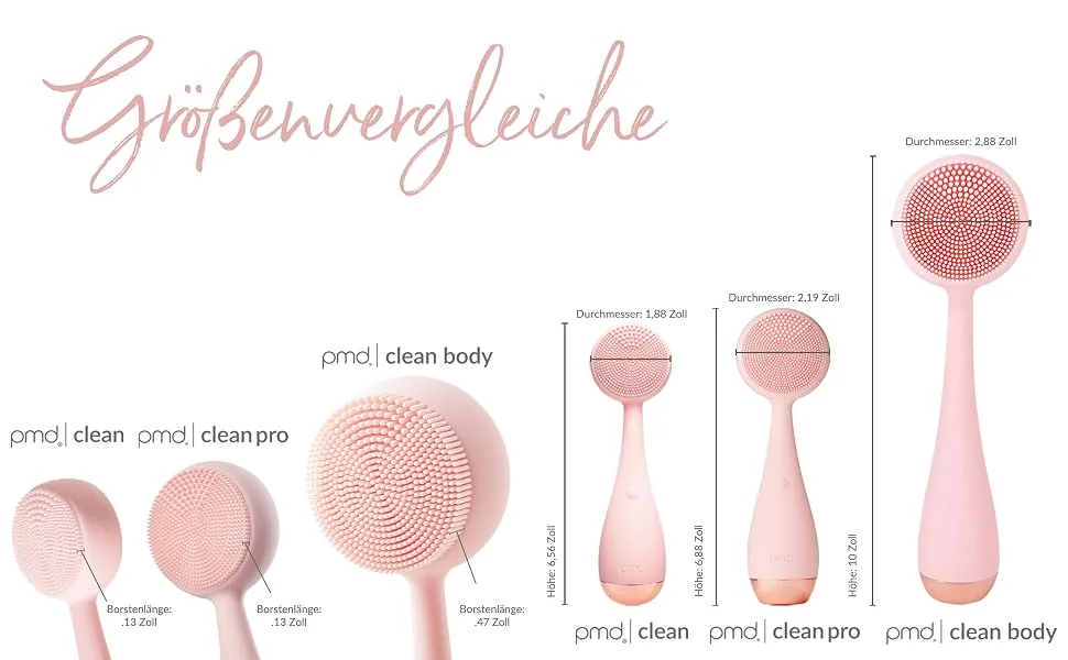 PMD Clean Body - Smart Body cleaning device with silicone brush & three interchangeable attachments - waterproof - SonicGlow Vibration - Cleanse peeling & massage body - navy - 4003-Blush-BTF-German-Premium_7