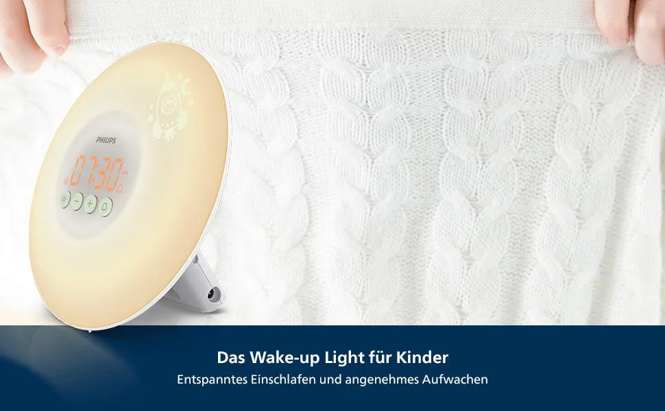 Philips Wake-up Light for Kids HF3503/01 (LED wake up with light illuminated buttons stickers) white - product information 2