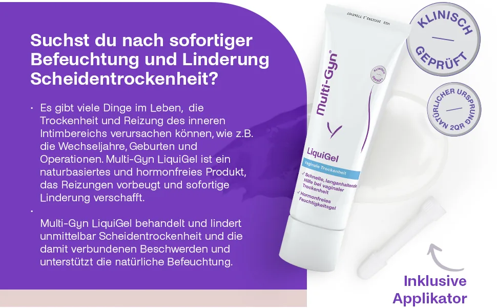 Multi -gyn Liquigel with applicator for immediate relief - for vaginal dryness pain itching or irritation - hormone -free with natural ingredients - 30 ml - LiquiGel