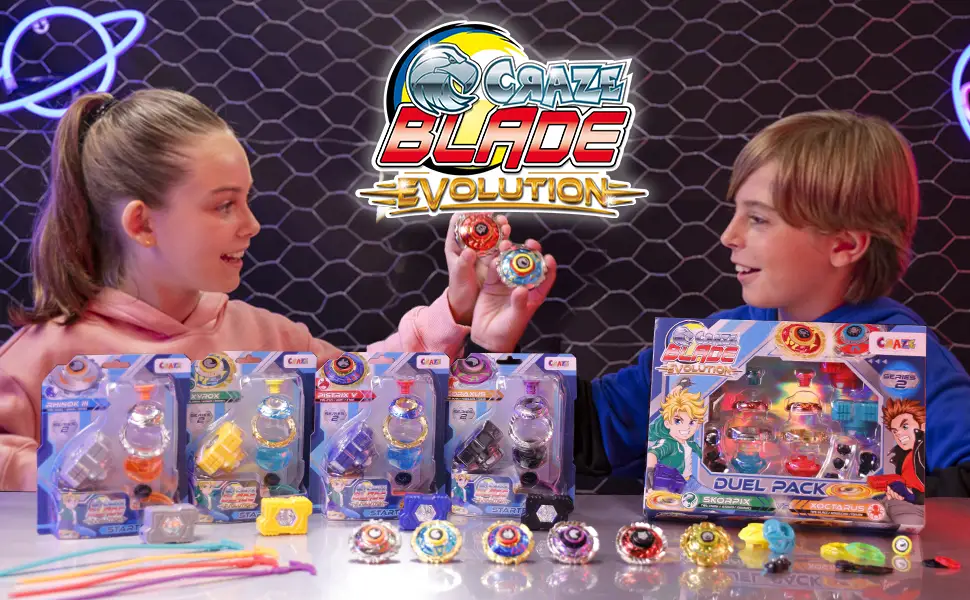 CRAZE Blade Battle Top - Starter Set Evolution Xyrox - Metal Spinning Top very robust with Launcher & Ripcord - blade