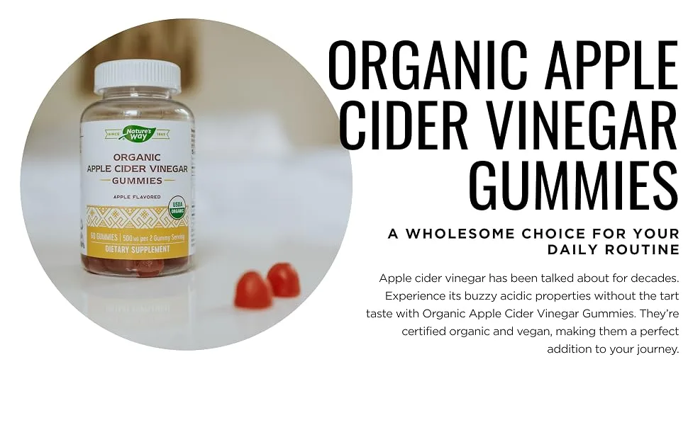 Nature's Way Organic Apple Cider Vinegar Gummies Apple 250 mg 60 Gummies - better sleep for a better tomorrow