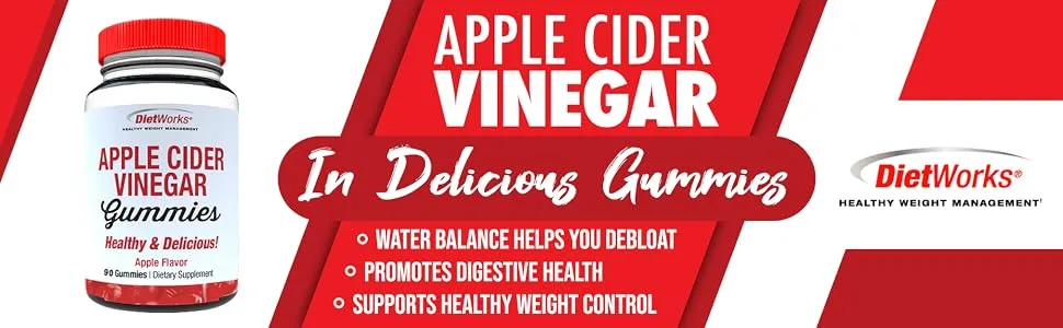 DietWorks Apple Cider Vinegar Gummies Apple Flavor 60 Gummies - apple cider vinegar gummies