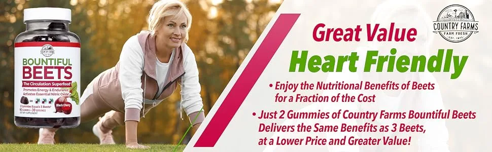 Country Farms Bountiful Beets Gummies Black Cherry 60 Gummies - superbeets beet root beets supplements green powder superfood organic super beets powder beets juice