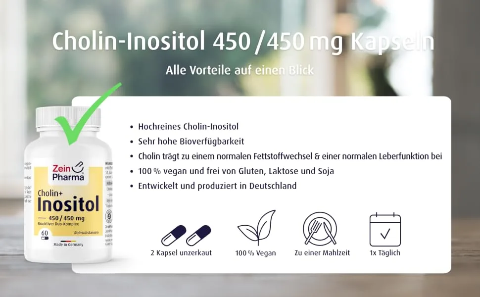 ZeinPharma Cholin-Inositol capsules 450/450 mg (60 pieces)-high-dose qualitative dietary supplement vegan GMO-free ideal ratio laboratory testing single - product information 3