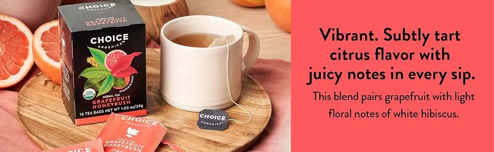 Choice Organic Teas Herbal Tea Grapefruit Honeybush Caffeine Free 16 Tea Bags 1.02 oz (29 g) - choice organics grapefruit honeybush herbal tea