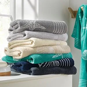 Dyckhoff Seashell terry cloth set cotton navy 2x bath towel 70x140 cm 4x hand towel 50x100 cm - seashell