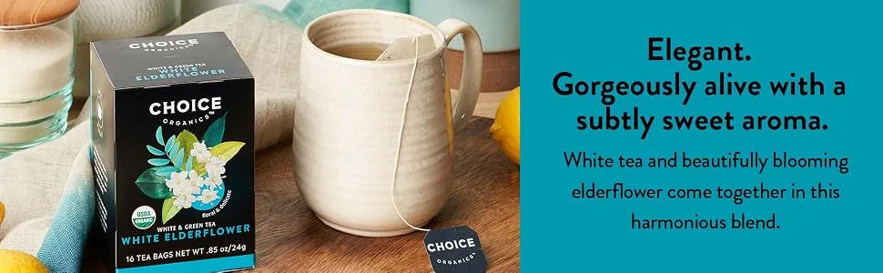 Choice Organic Teas White & Green Tea White Elderflower 16 Tea Bags 0.85 oz (24 g) Each - choice organics white elderflower black green white tea