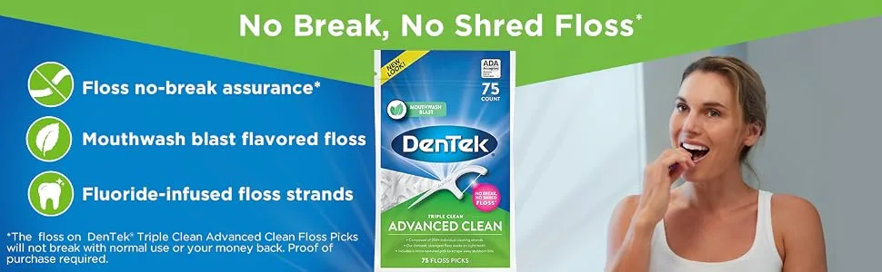 DenTek Advanced Clean Floss Picks Mouthwash Blast 150 Floss Picks - Dentek Triple Clean Floss Picks