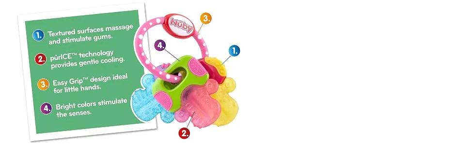 Nuby Soothing Teether IcyBite Keys 3+ Months Pink 1 Teether - pink keys