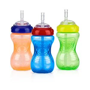 Nuby No Spill FlexStraw Cups 12+ Months Boy 3 Pack 10 oz (300 ml) Each - Neutral assortment