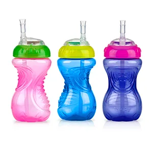 Nuby No Spill FlexStraw Cups 12+Months Neutral 3 Pack 10 oz (300 ml) Each - Girl assortment