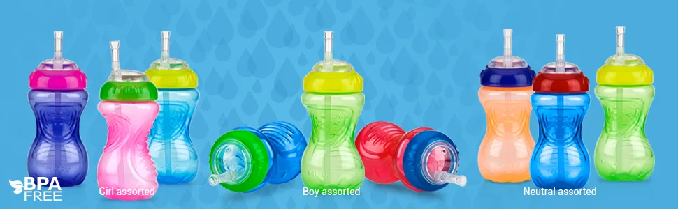 Nuby No Spill FlexStraw Cups 12+Months Neutral 3 Pack 10 oz (300 ml) Each - Nuby 3 Piece No-Spill Cup with Flex Straw, 10 Ounce