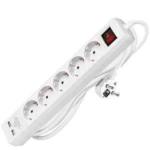 Emos socket strip with USB 5 times multiple socket and 2x 2.1 a connection switch and increased contact protection IP20 for inside 2.1a charging current single - Steckdosenleiste, Mehrfachsteckdose, Verlängerungskabel, Kinderschutz, 3er, 5er, 5m, 3m, Schalter