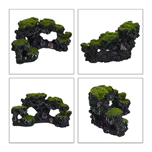 Relaxdays Aquarium Decoration Stone Natural Look Decorative Hiding Place Rock Cave Aquarium Accessory HxW 8.5x17cm Black-Green - Aquarium Baumstamm