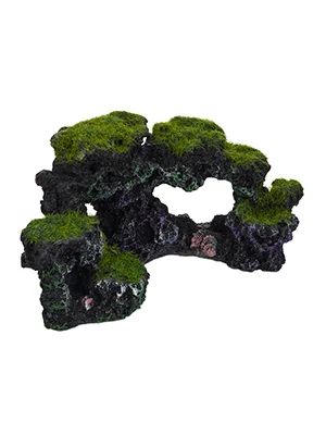 Relaxdays Aquarium Decoration Stone Natural Look Decorative Hiding Place Rock Cave Aquarium Accessory HxW 8.5x17cm Black-Green - aquarium deko