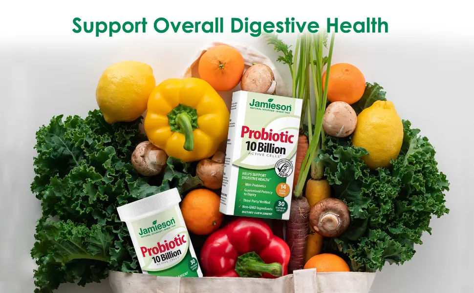 Jamieson Natural Sources Probiotic 10 Billion Active Cells 60 Vegetarian Capsules - prebiotic probiotic women weight loss health daily digestive enzymes raw vegetarian pre pro