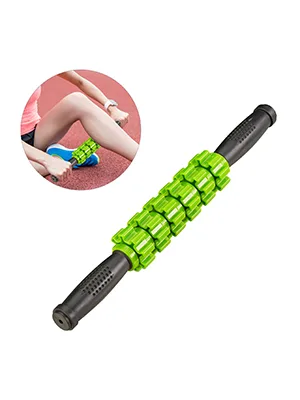 Relaxdays massage roller with handle trigger point self-massage muscle fascia roller neck back legs black-green 1 piece - Beinmassageroller
