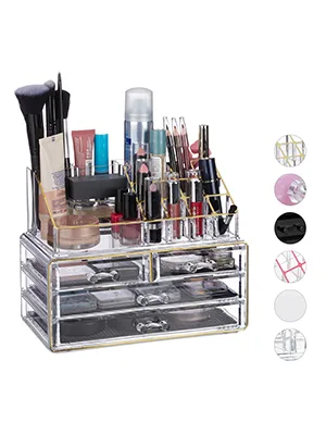 Relaxdays make-up organizer small 2-part make-up storage acrylic with lipstick holder and 4 drawers white 19 x 24 x 13.5 cm - acryl organizer