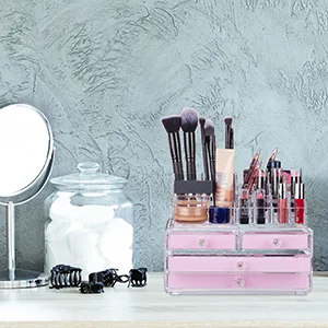 Relaxdays make-up organizer small 2-part make-up storage acrylic with lipstick holder and 4 drawers white 19 x 24 x 13.5 cm - kosmetikaufbewahrung