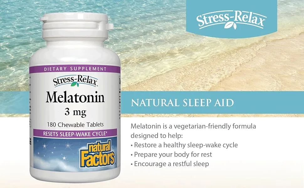Natural Factors Stress-Relax Melatonin 3 mg  180 Chewable Tablets - Natural sleep aid