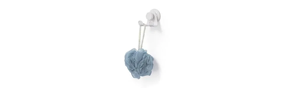 Umbra flex double shower hook with gel closure technology-double holder for luffa sponge shower brush washcloths razors and more (without drilling rust-free) white - product information 1