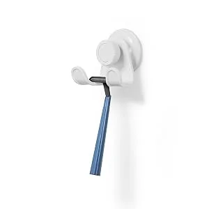 Umbra flex double shower hook with gel closure technology-double holder for luffa sponge shower brush washcloths razors and more (without drilling rust-free) white - product information 6