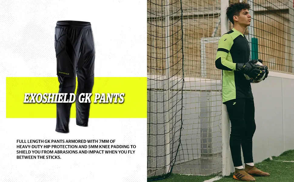 Storelli ExoShield goalkeeper pants | Fully padded football pants | High quality hip and knee protection | M Black - Exosheild