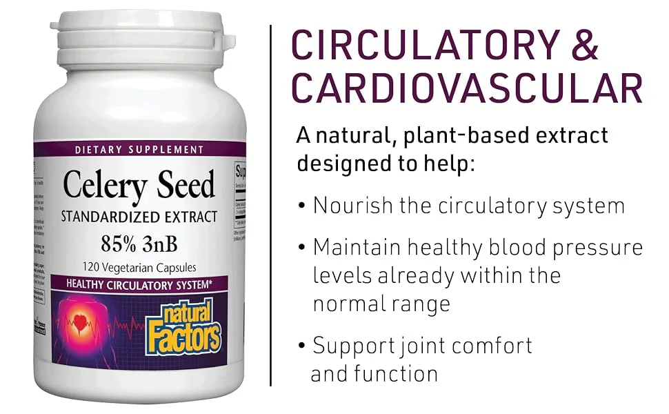 Natural Factors Celery Seed Standardized Extract 120 Vegetarian Capsules - Circulatory & cardiovascular
