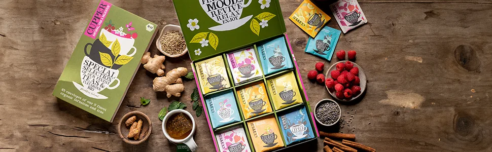 Cupper organic tea gift set tea set Easter gift Mother's Day selection box collection of selected organic teas (1 box 45 tea bags) - Cupper Bio Tee Geschenkset, Tee Set, Geschenk Valentinstag, Limited Edition, Selection Box