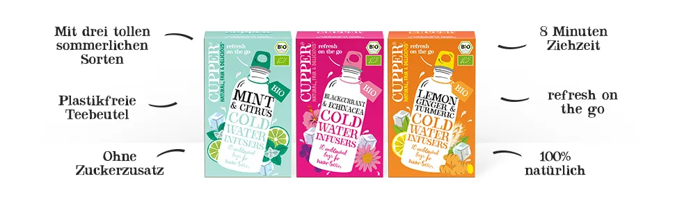 Cupper Bio Cold Water Infusers Lemon Ginger & Turmeric 10 Unbreached tea bags environmentally friendly fairly traded (cold brew tea cold tea) ginger - Cupper Bio-Tee Cold Water Infuser Wasser mit Geschmack Cold Brew Infused Water