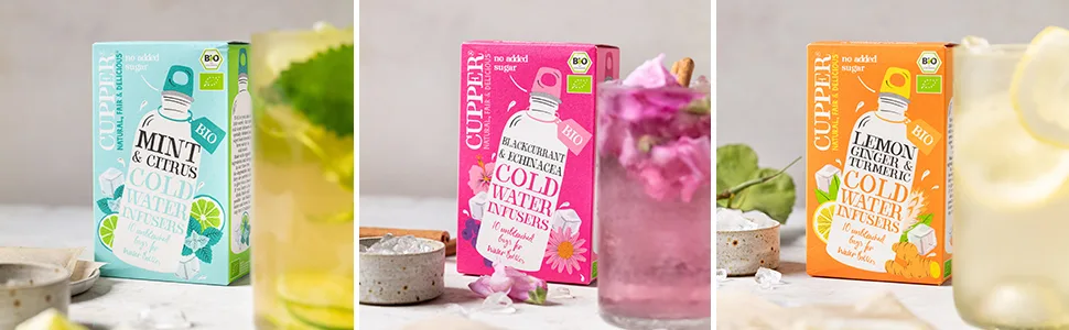 Cupper Bio Cold Water Infusers Lemon Ginger & Turmeric 10 Unbreached tea bags environmentally friendly fairly traded (cold brew tea cold tea) ginger - Cupper Bio-Tee Cold Water Infuser Wasser mit Geschmack Cold Brew Infused Water