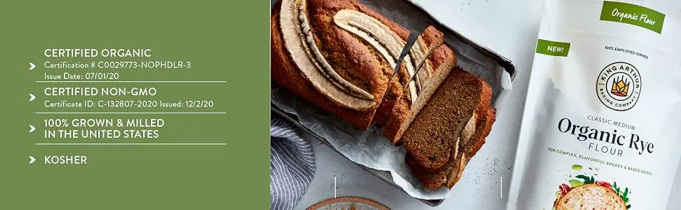 King Arthur Flour Classic Medium Organic Rye Flour 3 lbs (1.36 kg) - King Arthur Organic Rye Flour