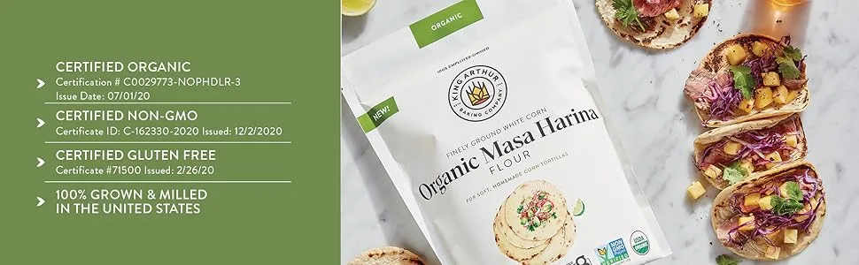 King Arthur Flour Finely Ground White Corn Organic Masa Harina Flour 2 lbs (907 g) - organic