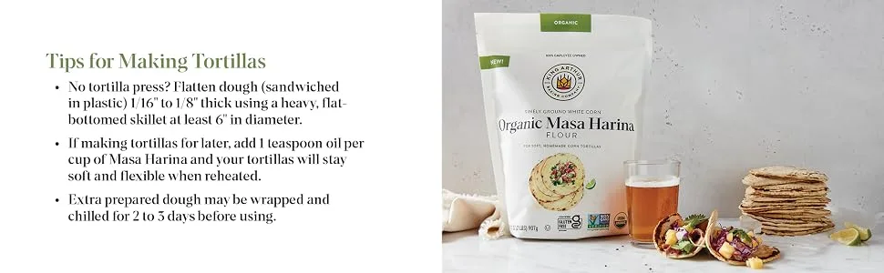 King Arthur Flour Finely Ground White Corn Organic Masa Harina Flour 2 lbs (907 g) - tips