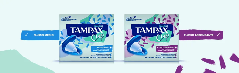Tampax Cup Menstrual Cup Reusable with Protective Cover Heavy Flow - Puffer-Linie Up, mittlere Durchflussmenge.