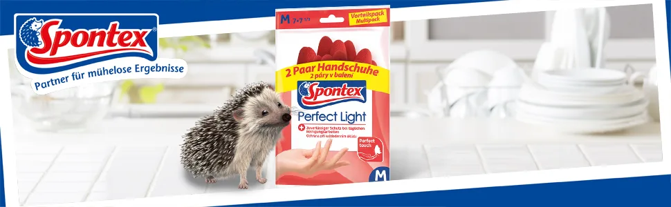Spontex Perfect Light Household gloves ideal for all cleaning work from nature latex with anti-slip profile reliable protection size L 2 pairs - Header