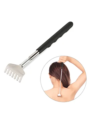 Relaxdays telescopic back scratcher extendable scratching hand for back soft handle 20 to 56 cm long stainless steel silver 1 piece - Rückenkratzer
