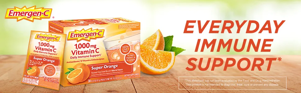 Emergen-C Vitamin C Flavored Fizzy Drink Mix Raspberry 1000 mg 30 Packets 0.32 oz (9.1 g) Each - Everyday Immune Support