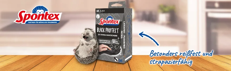 Spontex Black Protect 20 disposable nitrile gloves particularly tear-resistant and durable latex-free and powder-free size XL - Header